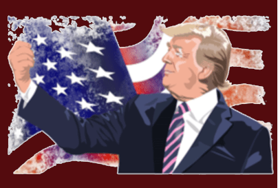 Grafik von Donald Trump im Oberkörperportrait vor der amerikanischen Flagge